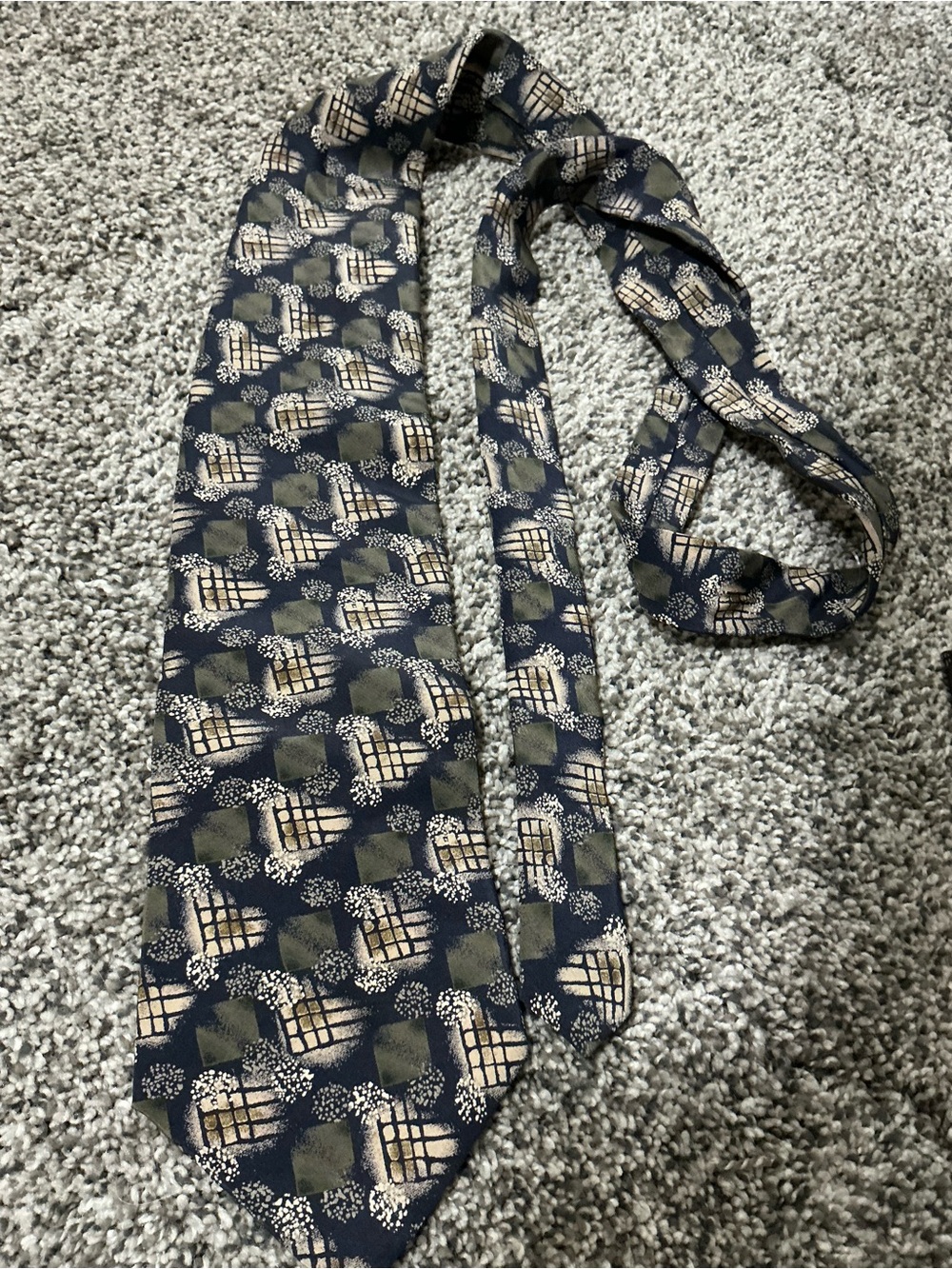 Vintage George Machado 100% Silk Tie Navy Abstract Geometric Retro Necktie